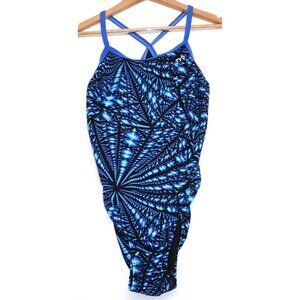 TYR Womens Blue & Black Spider Web One Piece Swimsuit Size 36 Summer Stretch